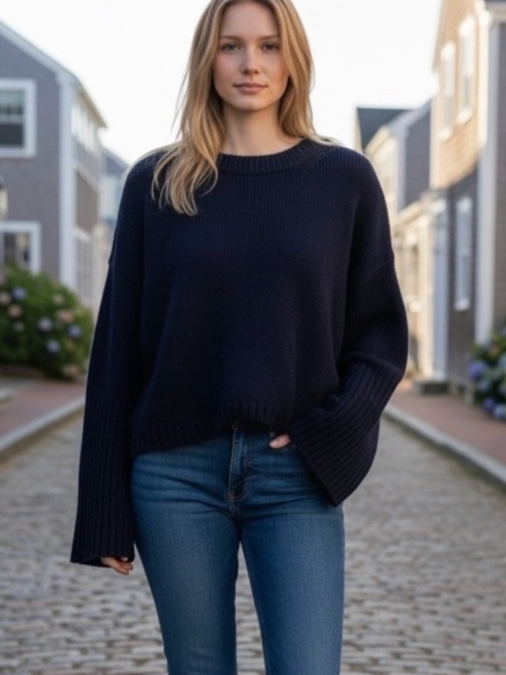 G. Label Merino Wool Oversized Sweater Women's Size‎ S Blue Quiet Luxury